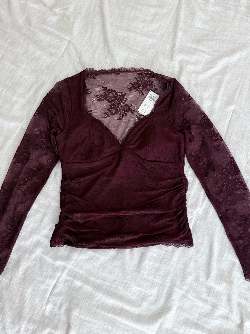 NWT A&F Zoe Bra-Free Long-Sleeve Lace Top Medium